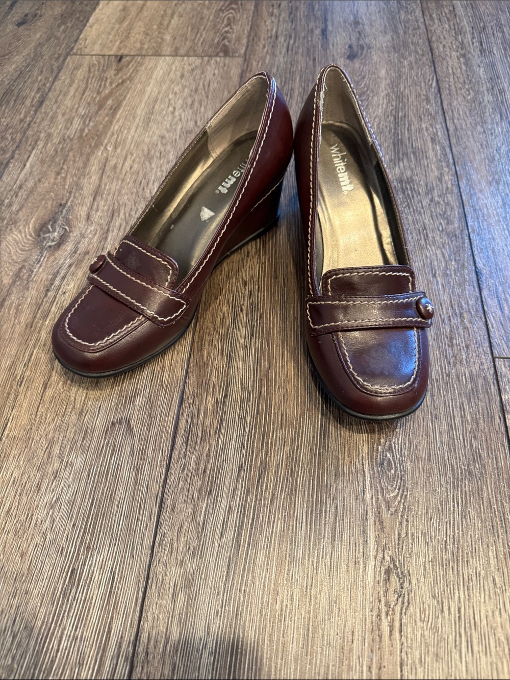 White Mountain Burgundy Leather Wedge Loafers
